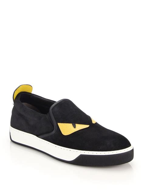 black fendi monster slip-on sneakers
